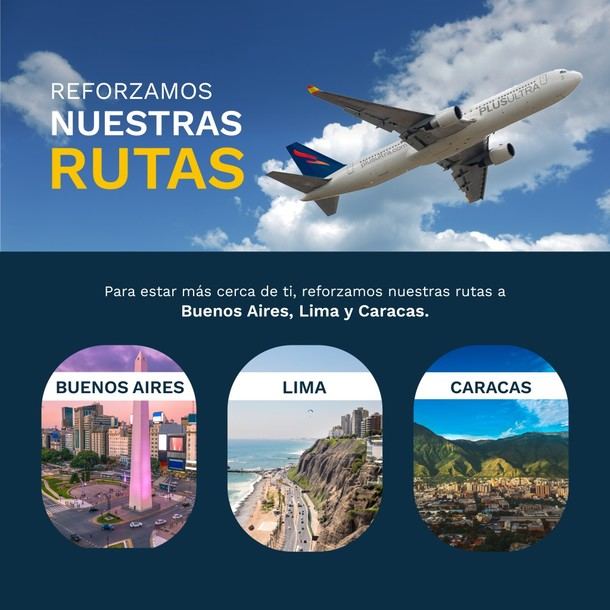 Plus Ultra incrementa vuelos a Perú, Argentina y Venezuela